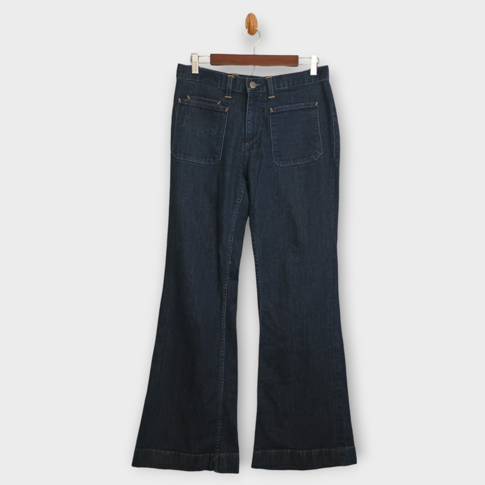 Lacoste Jeans Womens 42 Blue Bell Bottom Flare Y2K Stretch Retro Mid Rise Denim